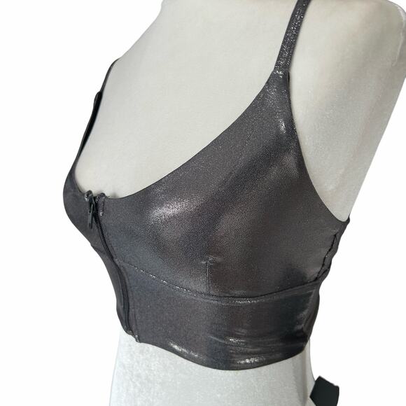 Haute Body Sports Bra XS Silver Metallic Zip Front Straps Athleisure Revolve NWT - Picture 3 of 10